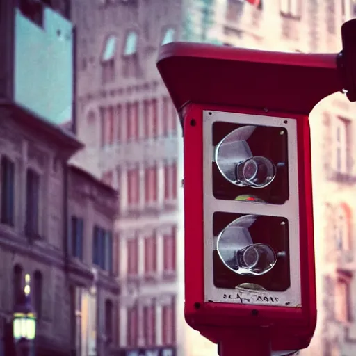 Image similar to Man drinking alcohol on a traffic light in the square city square, red light, atmospheric, 35mm movie, photo real, cinematic,