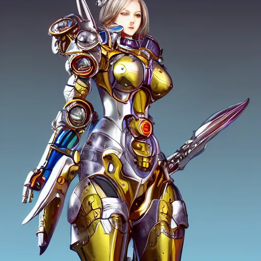 Image similar to studio portrait of lawful good colorful female holy mecha paladin absurdly beautiful, elegant, young sensual graceful woman, ultrafine hyperrealistic detailed face illustration by kim jung gi, irakli nadar, intricate linework, sharp focus, bright colors, matte, octopath traveler, final fantasy, unreal engine highly rendered, global illumination, radiant light, intricate environment