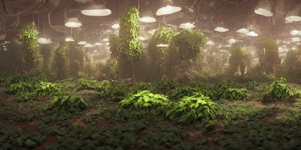 Image similar to plants like meat are irrigated by pipes flowing with milky liquid, central composition, fluid, ultra clear material, volumetric light, lightrays, cinematic, atmospheric, 3 d concept art, octane render, beautiful, cinematic lighting, intricate details.