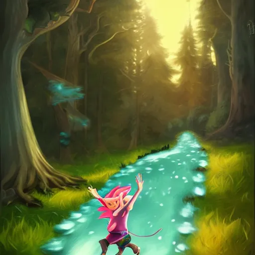 Image similar to link is running to save princess zelda, in forest background, lois van baarle