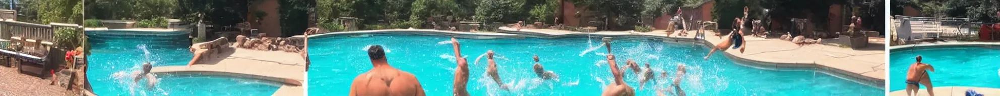 Image similar to 8 consistent frames from a video of a man jumping into a pool