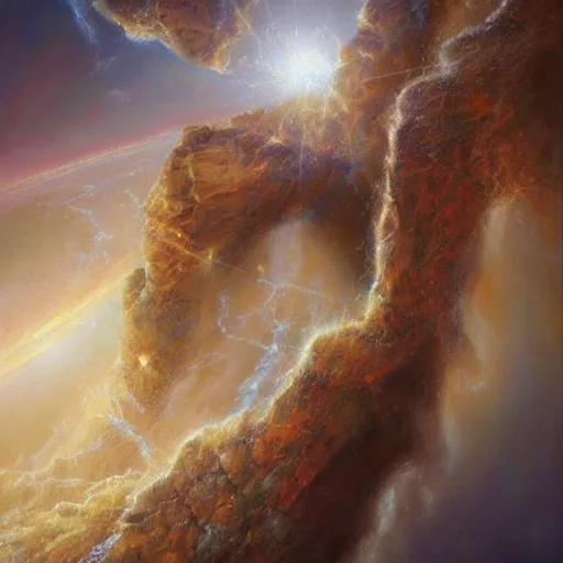 Image similar to the laws of physics break down and there only an infinite present, in which all points in time are equally real. beautiful peter mohrbach and mark keathley illustration trending on artstation