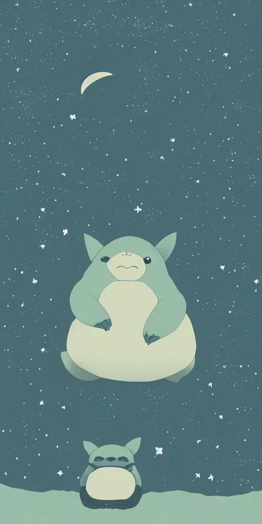 Image similar to glowing snorlax totoro, mountain landscape, night sky, digital art, digital painting, celestial, majestic, colorful