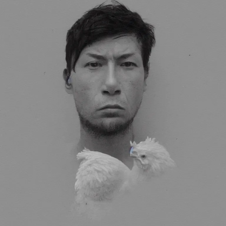 Image similar to criminal mugshot of a chicken human