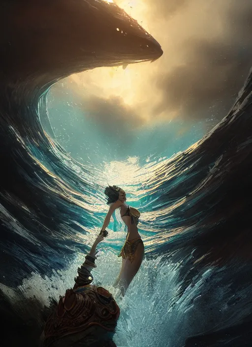 Image similar to portrait, jemanja goddess of the oceans, dramatic lighting, cinematic, establishing shot, extremly high detail, foto realistic,, post processed, artstation, matte painting, style by eddie mendoza, raphael lacoste, alex ross