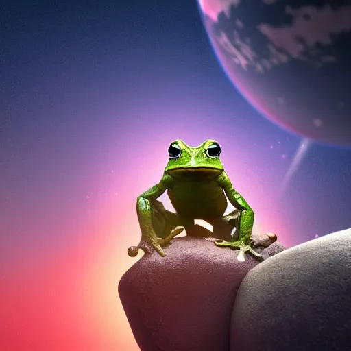 Prompt: a soldier frog lifting a planet over its head, octane render, cinematic rendering, 8 k, octane, digital art, vivid colors, impressive