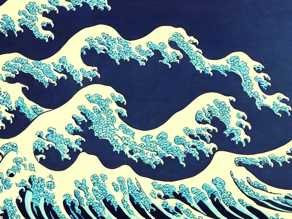 Image similar to an oil painting of the great wave off kanagawa in the style of salvador dali