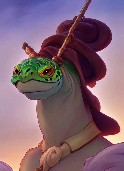 Prompt: elegant fantasy turtle with a horses head. natural lighting, path traced, highly detailed, high quality, digital painting, by don bluth and ross tran and studio ghibli and alphonse mucha, artgerm