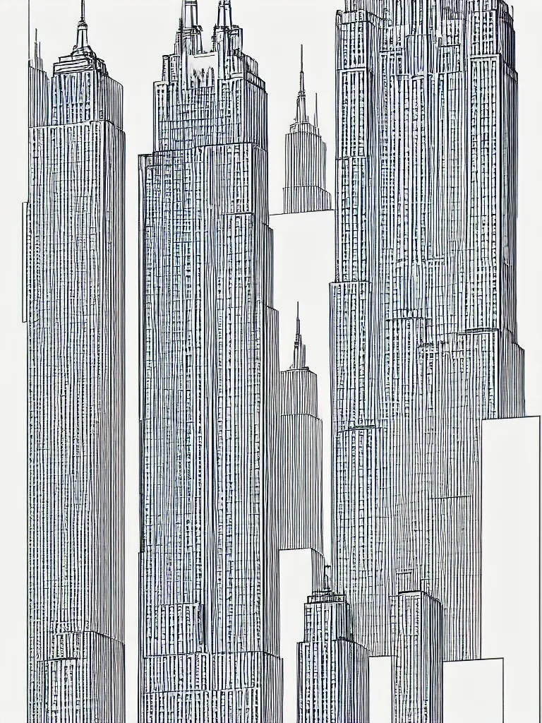 Prompt: Architecture blueprint copy, Empire State Building. Vertical cut. Technical drawing