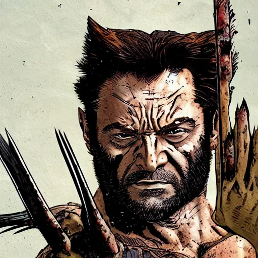 Prompt: wolverine in the walking dead 4 k detailed super realistic