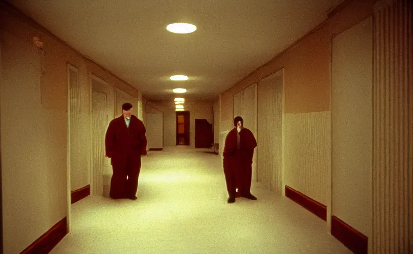 Prompt: Backrooms in the shining by stanley kubrick, shot by 35mm film color photography