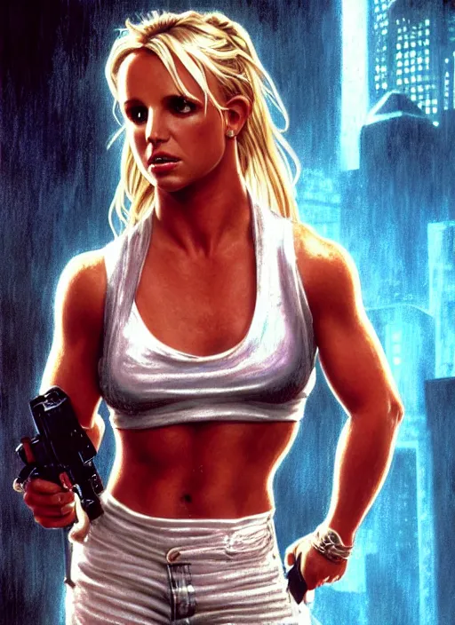 Image similar to A film still of Britney Spears as John Mcclane in die hard, highly detailed, digital painting, artstation, concept art, sharp focus, illustration, cinematic lighting, art by artgerm and greg rutkowski and alphonse mucha diffuse lighting, fantasy, intricate, elegant, highly detailed, lifelike, photorealistic, digital painting, artstation, illustration, concept art, smooth, sharp focus, art by John Collier and Albert Aublet and Krenz Cushart and Artem Demura and Alphonse Mucha