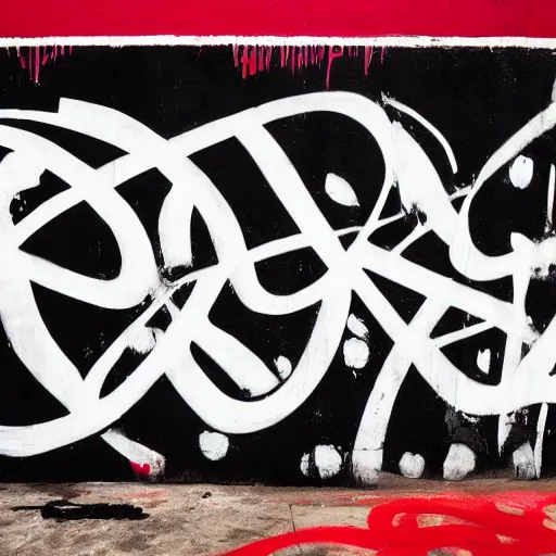 Image similar to 3 5 mm photograph of red calligraffiti type on a black wall