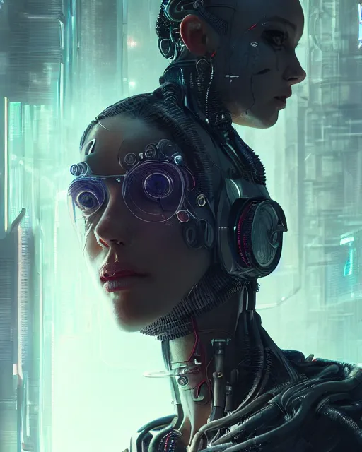 Image similar to portrait of a cyberpunk cyborg. sci - fi, intricate abstract upper body intricate, wlop, concept art, octane render, deviantart, greg rutkowski, cinematic, key art, hyperrealism,