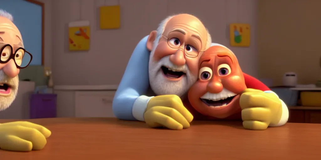 Image similar to a wholesome animation key shot of a hide the pain harold pixar and disney animation sharp render 3 d animated, cinematic lighting