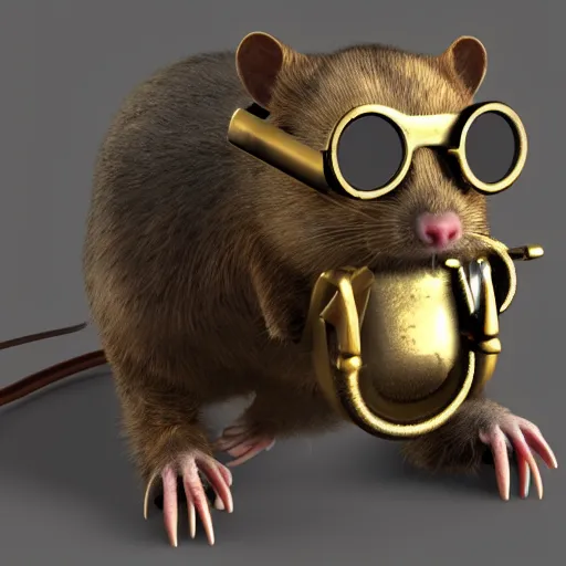 Image similar to a rat with steampunk googles, with 3D render