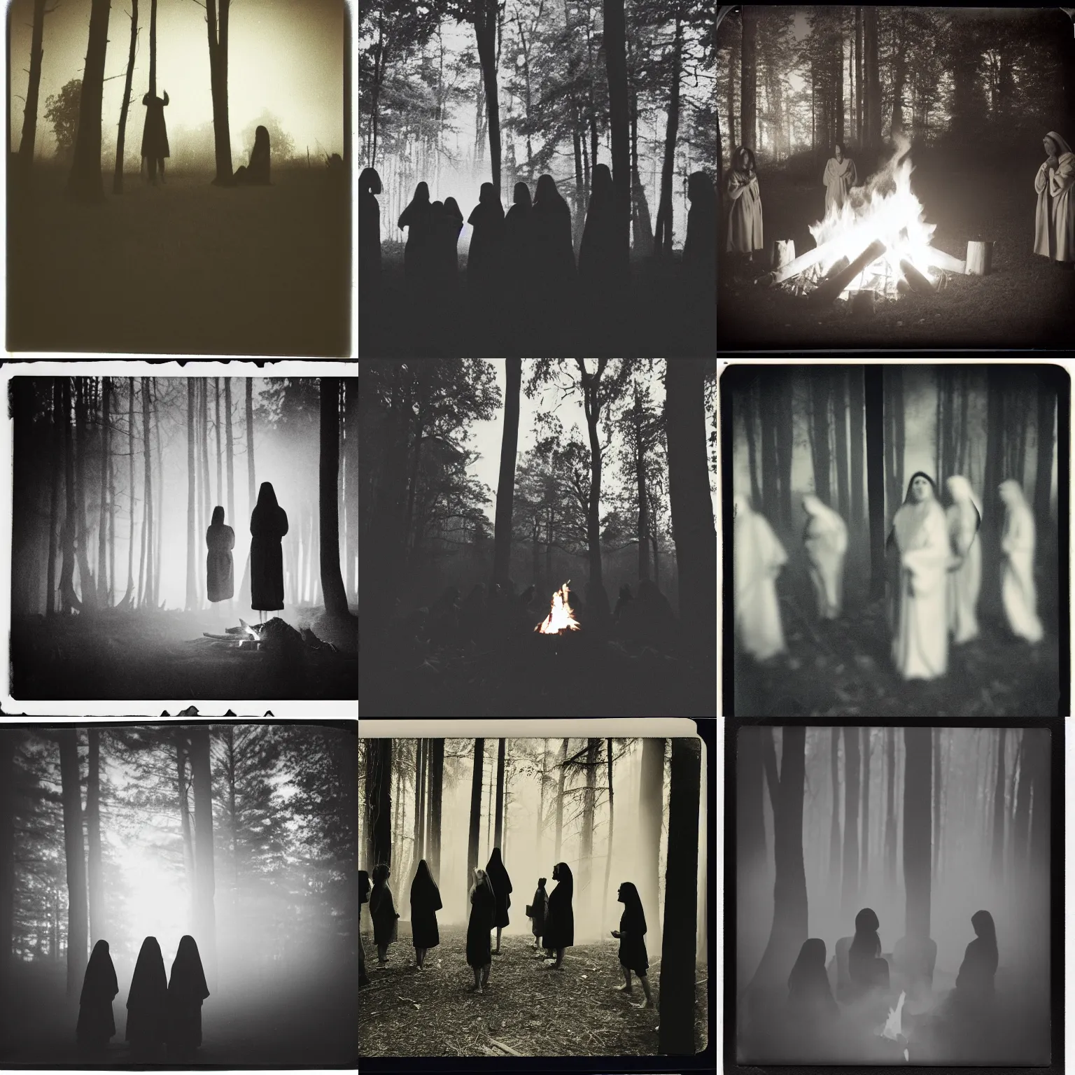 silhouettes of women in robes around a bonfire in a | Stable Diffusion ...