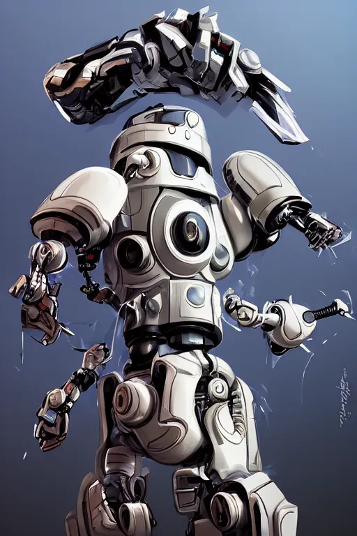 Prompt: futuristic robot beating - up bob ross, trending on artstation