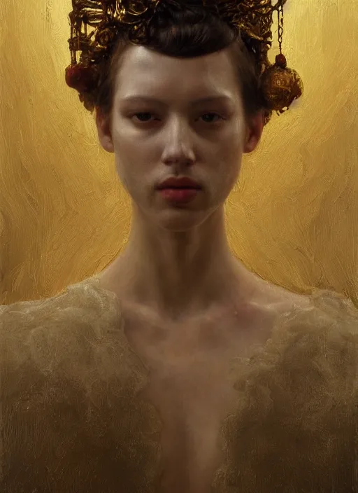 Image similar to highly detailed oil painting | very intricate | cinematic lighting | award - winning | the water mask by alexander mcqueen | by roberto ferri, by arsen kurbanov, by j. c. leyendecker and klimt, american romanticism, by austin osman spare, artstation, cgsociety, official art, octane