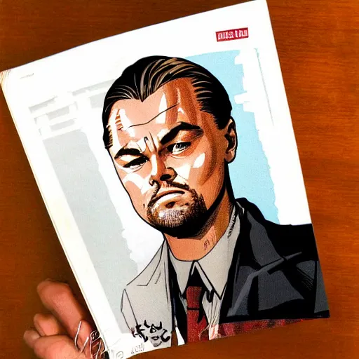 Image similar to the hyper - realistic portrait of leonardo dicaprio in a comic book by frank miller