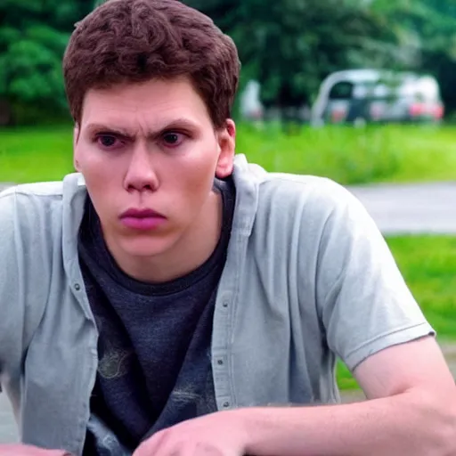 Image similar to Live Action Still of Jerma in Superbad, real life, hyperrealistic, ultra realistic, realistic, highly detailed, epic, HD quality, 8k resolution, body and headshot, film still