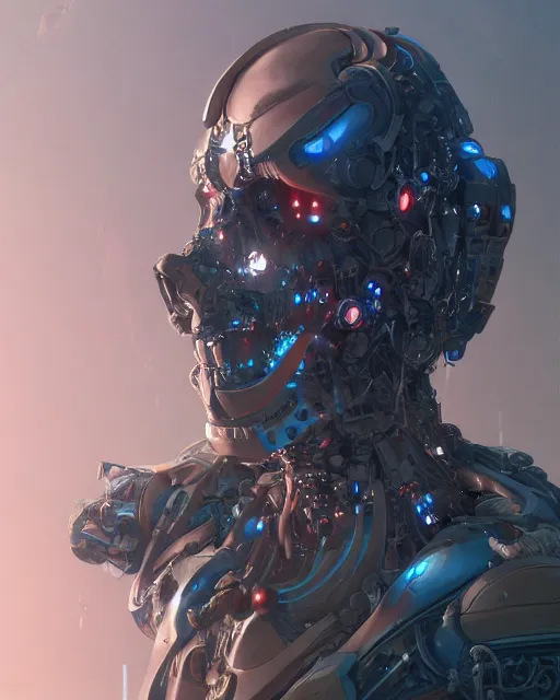 Image similar to benevolent cyborg necromancer, scifi, futuristic, highly detailed, trending on artstation, advanced technology, art by vitaly bulgarov and nivanh chanthara and lance wilkinson