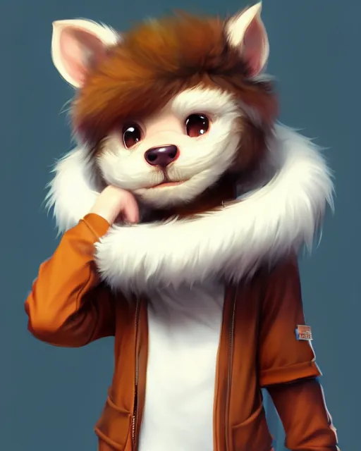 Image similar to character concept art of a cute young male anthropomorphic furry | | cute - fine - face, pretty face, key visual, realistic shaded perfect face, fine details by stanley artgerm lau, wlop, rossdraws, james jean, andrei riabovitchev, marc simonetti, and sakimichan, trending on artstation