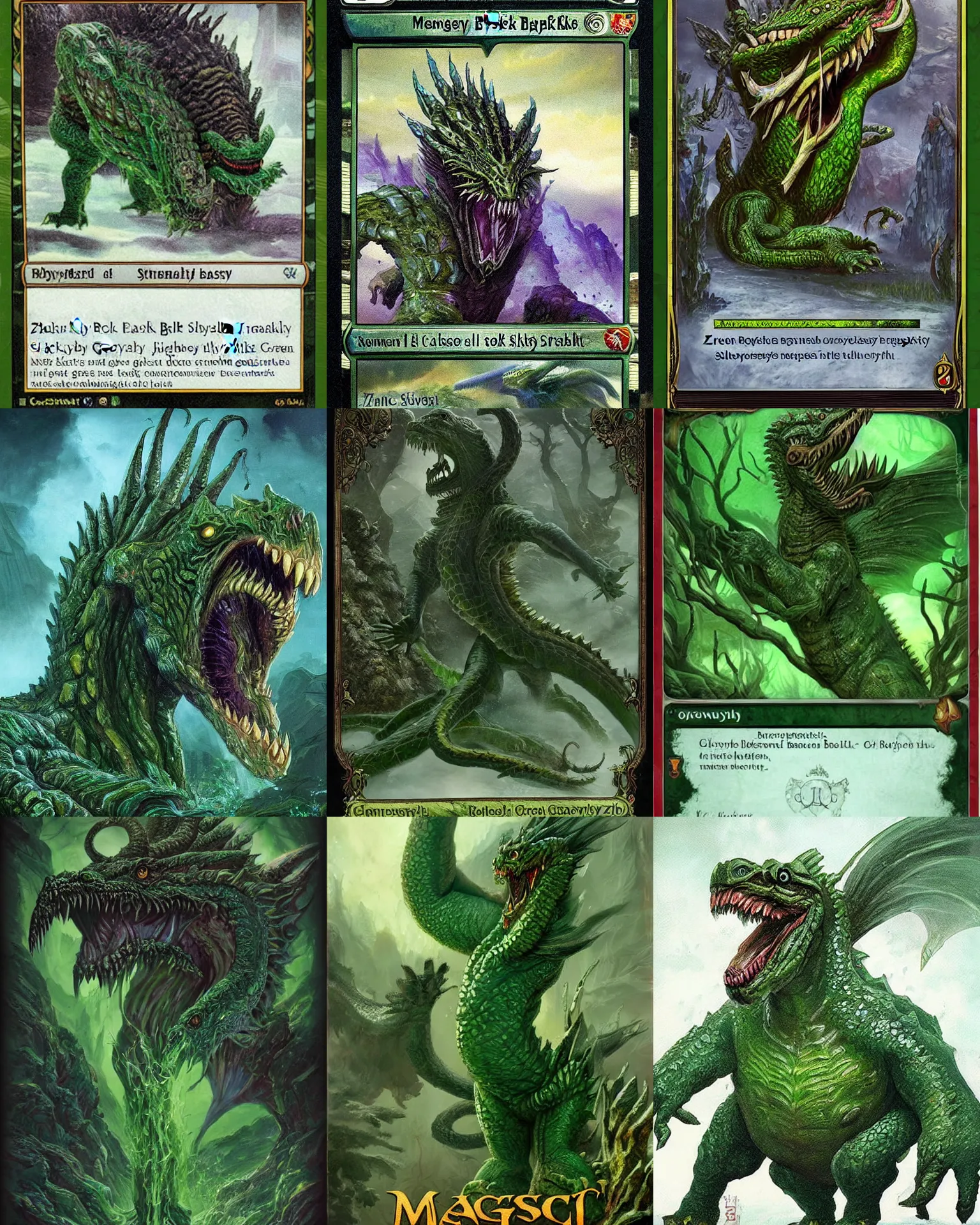 Prompt: a giant monster epic royal basilisk zmej gorynych, slavic fairy - tale mythological green creature, magic : the gathering
