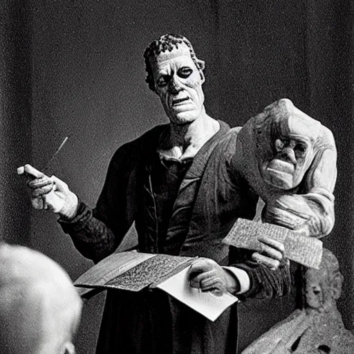 Prompt: frankenstein teaching calculus, award winning teaching photography