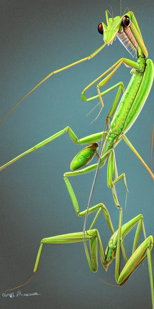 Image similar to praying mantis, blurred environment background, sharp focus, digital art, concept art, post processed, dynamic lighting, by emylie boivin and rossdraws