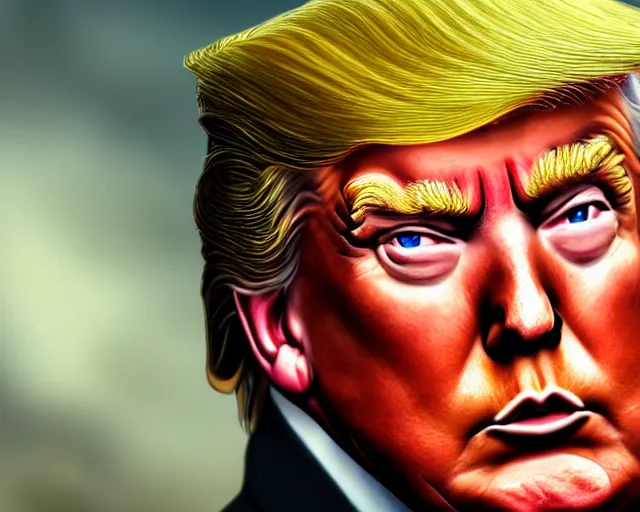 Image similar to photography of donald trump!!!!, deep focus, d & d, fantasy, intricate, elegant, highly detailed, digital painting, artstation, concept art, matte, sharp focus, illustration, hearthstone