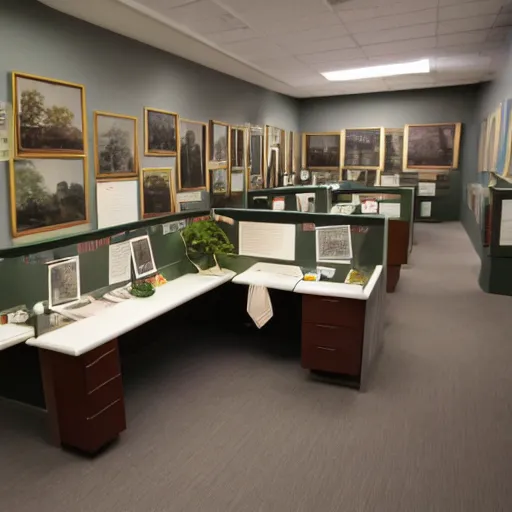 Prompt: a diorama in the museum of natural history of office workers in cubicles