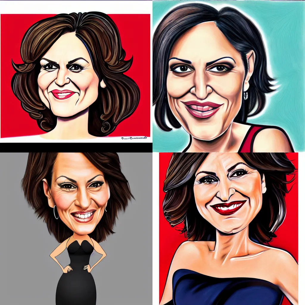 Prompt: a caricature portrait of mariska hargitay, caricature art