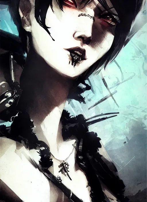 Image similar to Half body portrait of young woman with short hair and pirate attire. In style of Yoji Shinkawa and Hyung-tae Kim, trending on ArtStation, dark fantasy, great composition, concept art, highly detailed, dynamic pose.