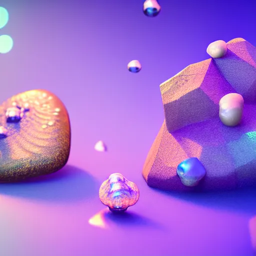 Image similar to studio photo of precious stones with fungal cultures and mold with little pastel coloured filaments in microscope, octane render, tilt shift, polarized light, ultrasharp focus, unreal engine 5, bokeh background, hyperrealism, vray