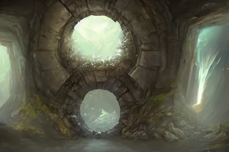 Image similar to concept art, wall with a portal to another world, beautiful, artstation, centered