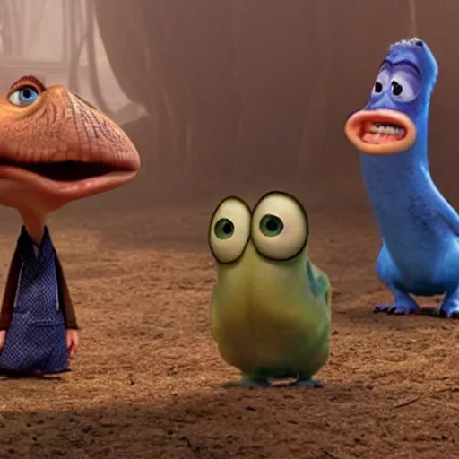 Prompt: a movie still from pixar's newt.