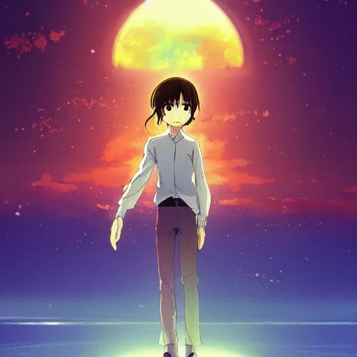 Prompt: a rough golden crystal with human head and hands, poster art by makoto shinkai, featured on pixiv, environmental art, official art, anime, movie poster