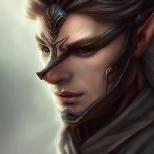 Prompt: detailed portrait, male shadar kai, flyn rider elf rogue, bloodbourne, fine details, realistic shaded, dynamic pose, natural lighting, medium level shot, Mucha style, Grim fantasy, illustration, concept art,