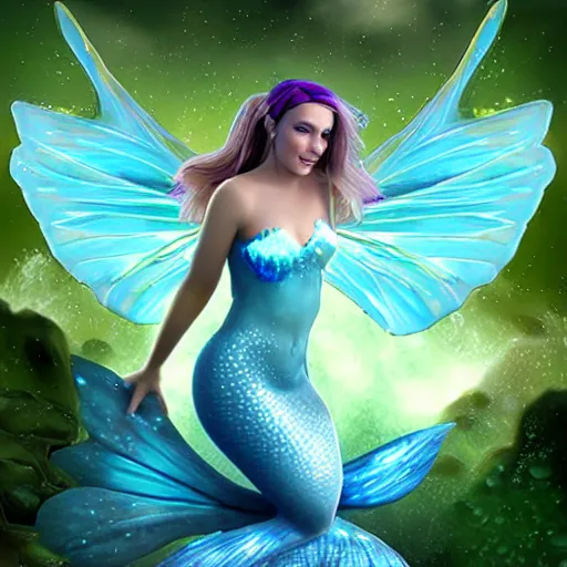 Prompt: photorealistic fairy mermaid whose wings are made of water