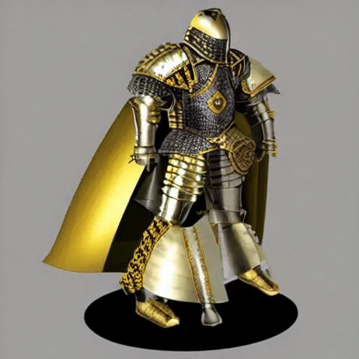 Image similar to knight with armor made of diamond and gold, realistic, clean, detailed