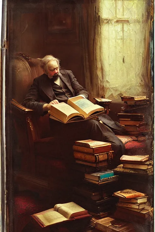 Prompt: soft colorsphotograph imax and solomon joseph solomon and richard schmid and jeremy lipking victorian loose genre loose painting full stack of books, bookish, book lover