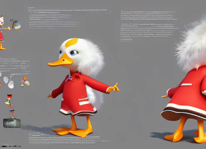 Prompt: award - winning detailed concept art of a cute iconic anthropomorphic duck character wearing a sailor suit. art by wlop, realistic. detailed feathers, art by cheng yi. artstationhd, artgerm, 3 dcg, pixar zootopia. 3 d rendering, high quality model sheet, donald. model sheet detailed