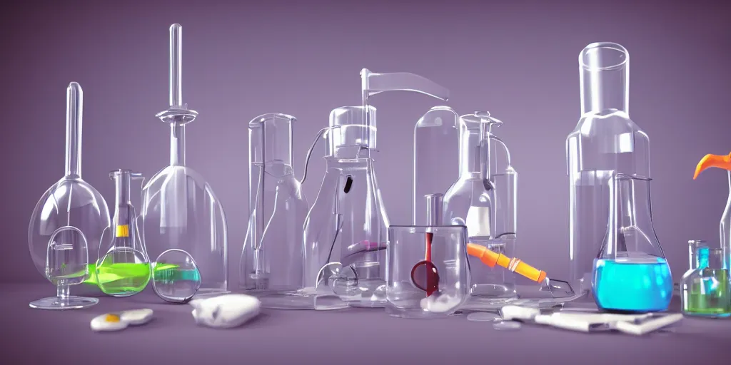 Image similar to instruments being used to mix chemicals, scientist, blender, 3d, apartment