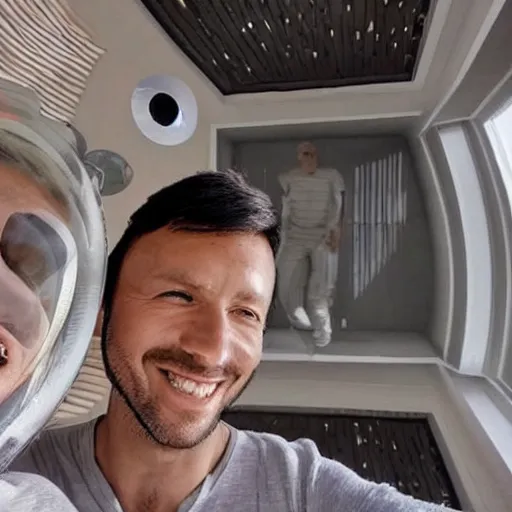 Prompt: a man selfie futuristic house on mars