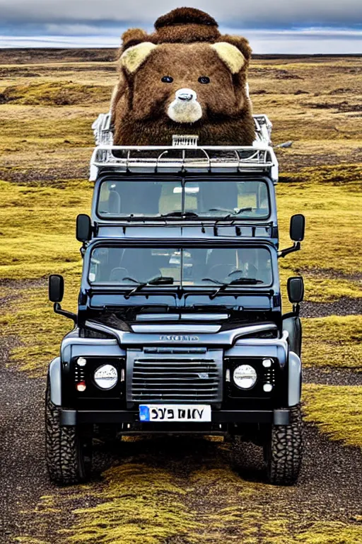 Image similar to land rover defender in iceland in the style of salvador dali