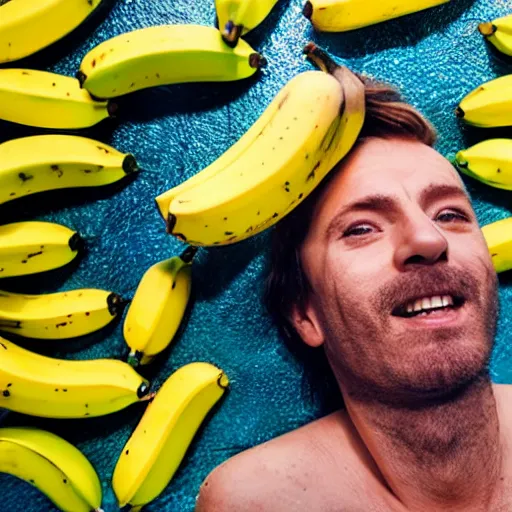 Image similar to a man drowning in a pool full of bananas