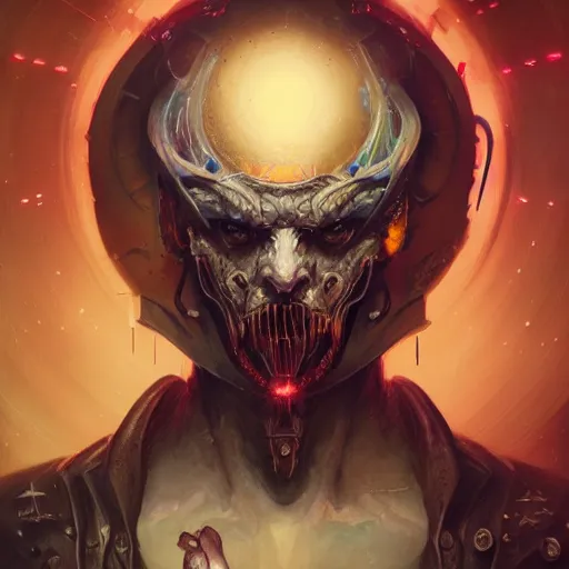 Image similar to portrait of a demonic cybernetic duke of hell, cyberpunk concept art by pete mohrbacher and seb mckinnon and beksinski and josan gonzales, digital art, highly detailed, intricate, sci-fi, sharp focus, Trending on Artstation HQ, deviantart, unreal engine 5, 4K UHD image