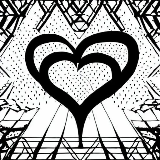 Image similar to clean black and white print on white paper, high contrast, logo of symmetric stylized dancer silhouette forming a symmetric heart