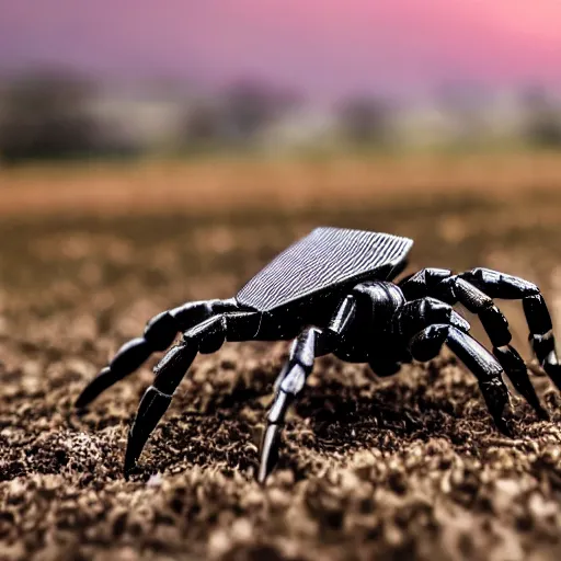 Prompt: a mechanical scorpion in a field surrounded by nanobots